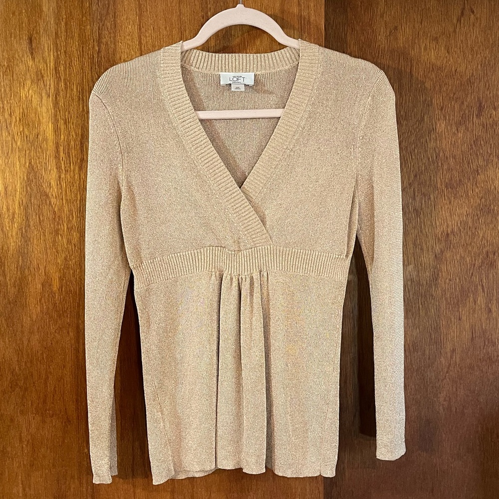 ANN TAYLOR LOFT Petites Gold Knit Top Sz MP